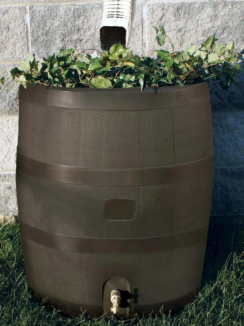 Round Rain Barrel With Planter, 35 Gallons 3 Round Rain Barrel With Planter, 35 Gallons